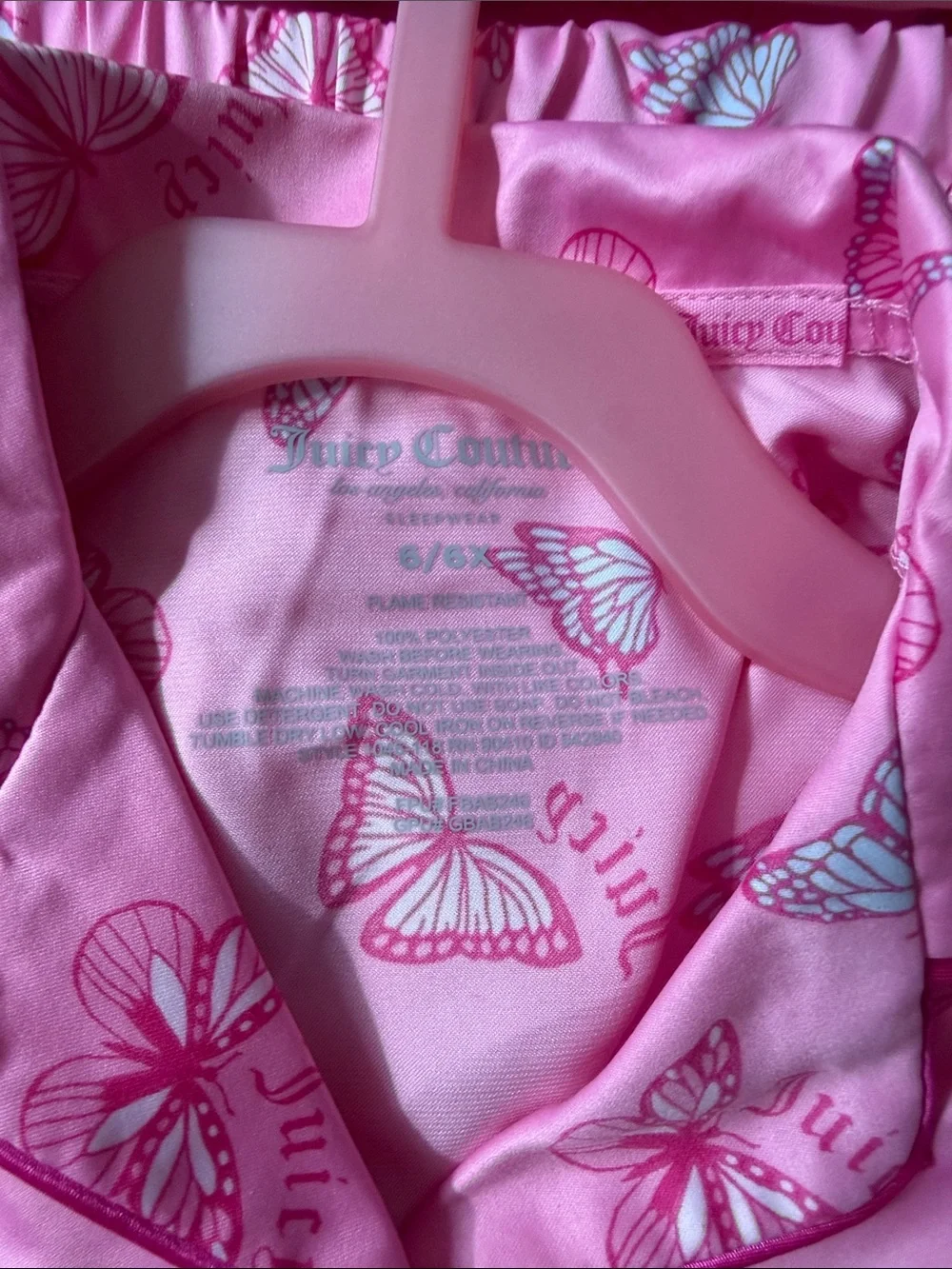 NWT Juicy Couture Girls' Pink Butterfly Pajama Set size 6/6X